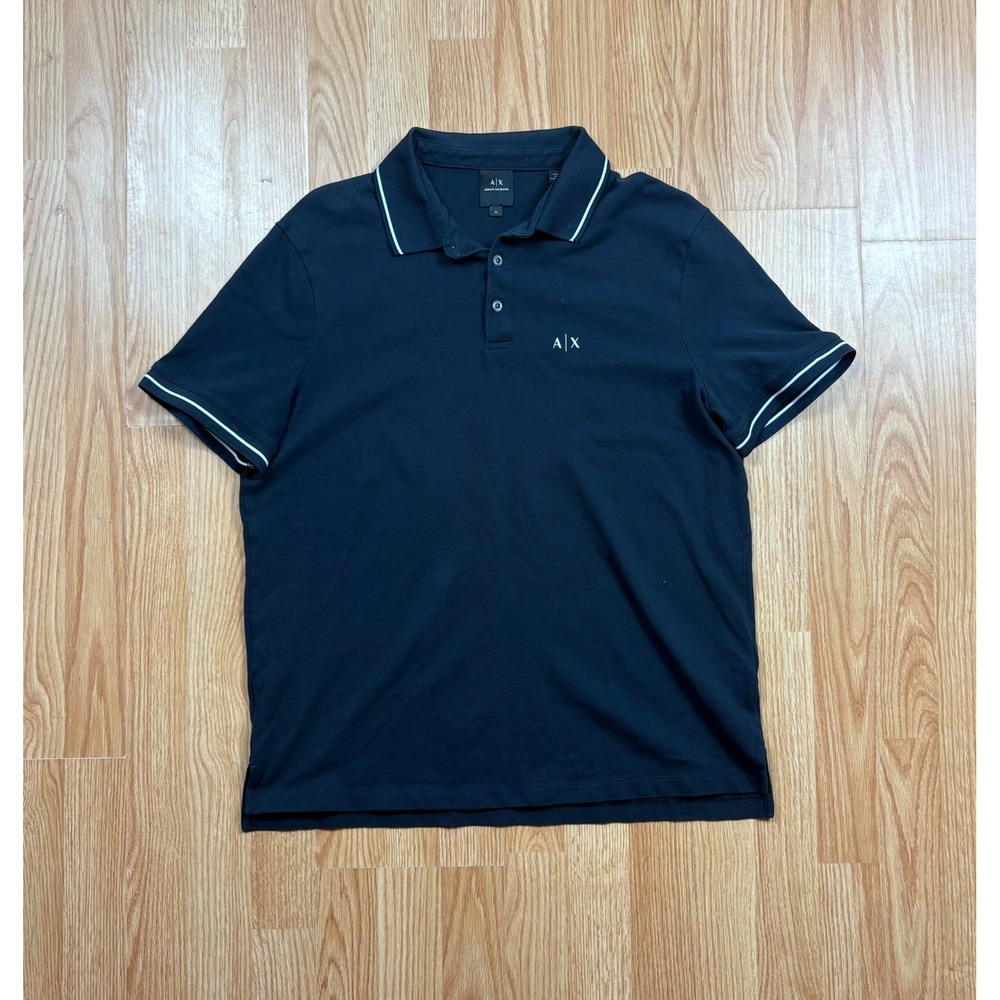 Armani Exchange Mens XL Navy Blue Tipped Pique Polo Shirt Short Sleeve